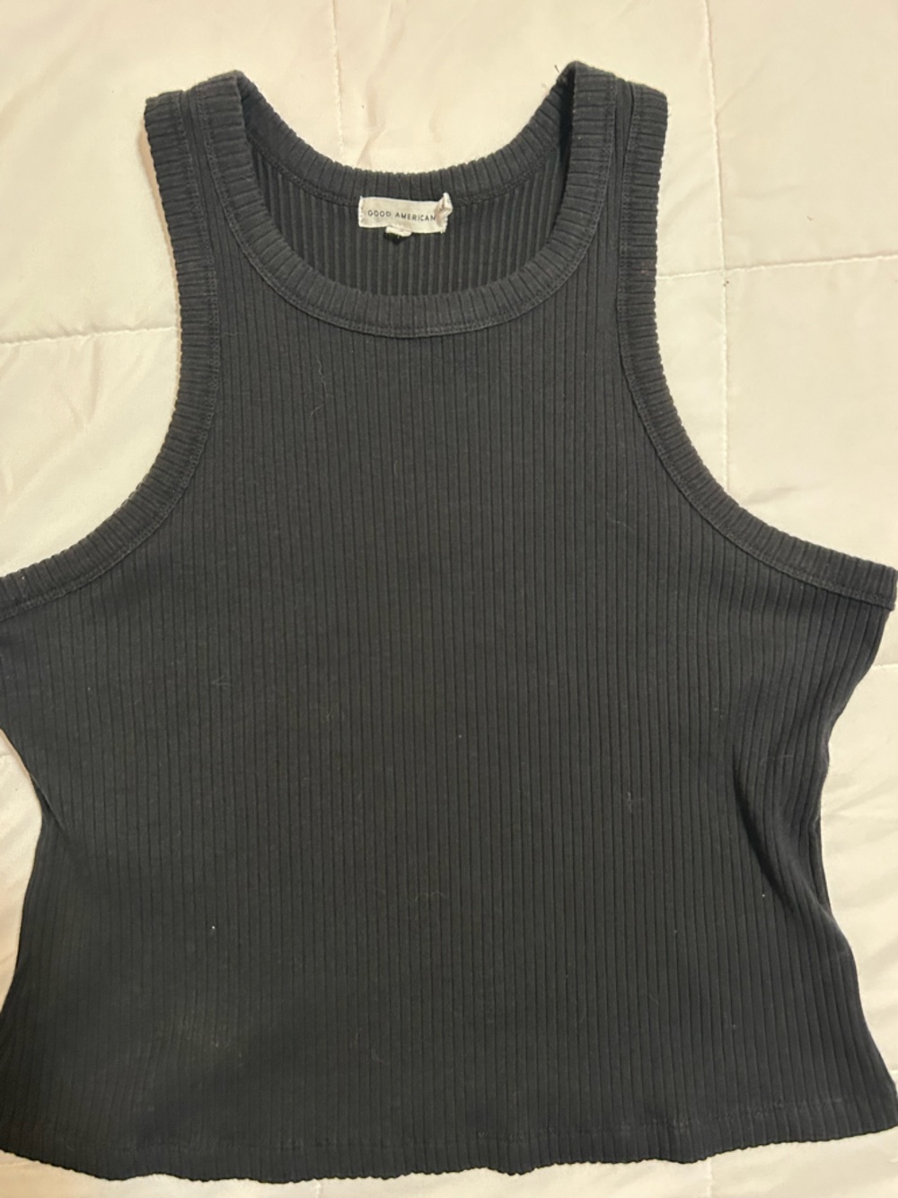 Good American Black Ribbed Cropped Tank